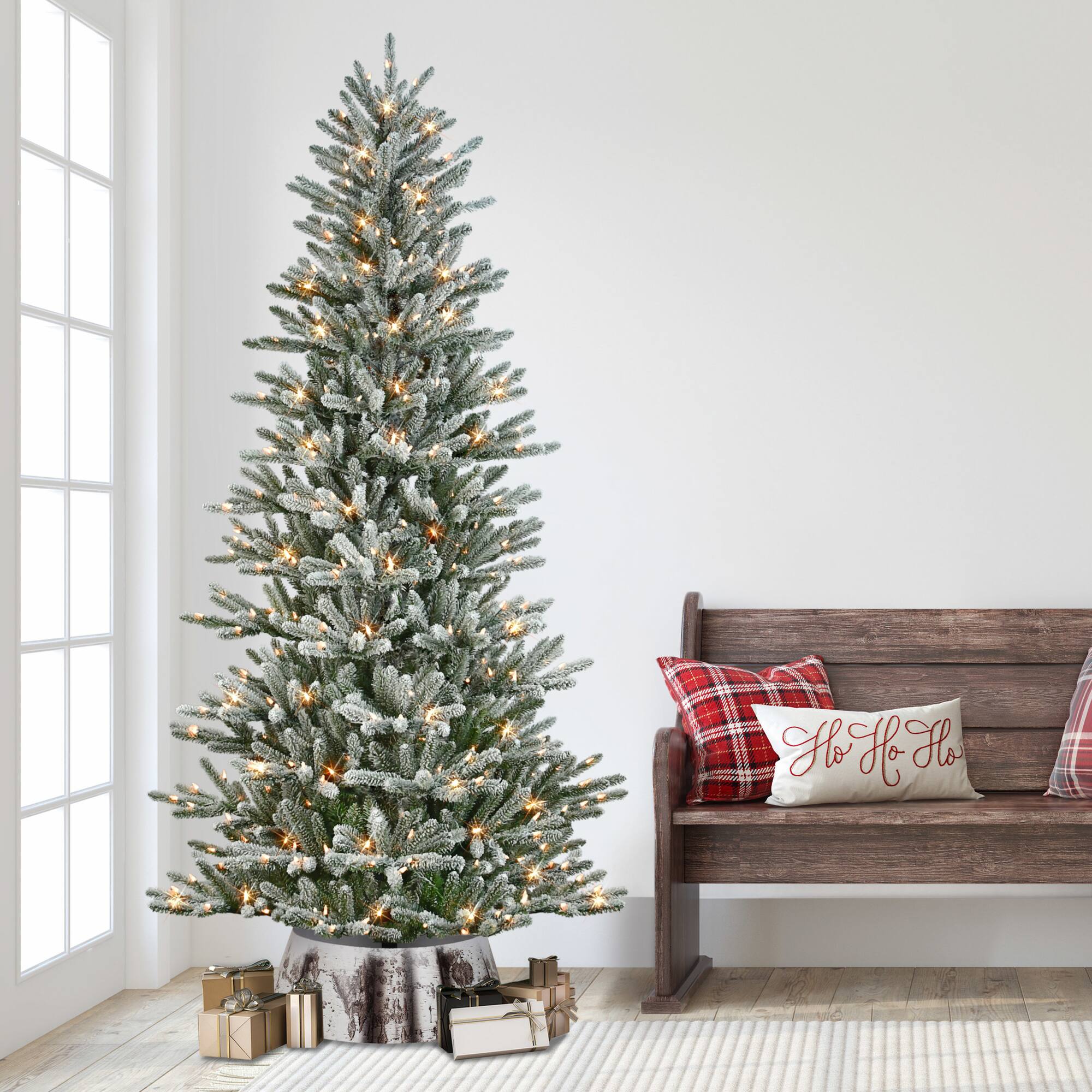 7.5ft. Pre-Lit Flocked Franklin Fir Artificial Christmas Tree, Clear LED Lights